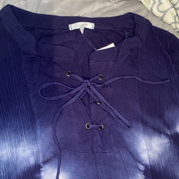 Ava James bell sleeve hi lo tunic Lace up neckline Tie dyed navy and white large - Picture 8 of 15